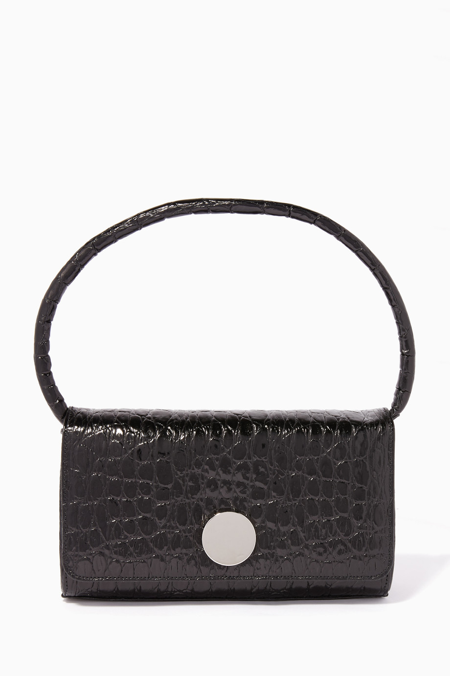 Shop Little Liffner Black Black Crocodile Embossed Mini Baguette