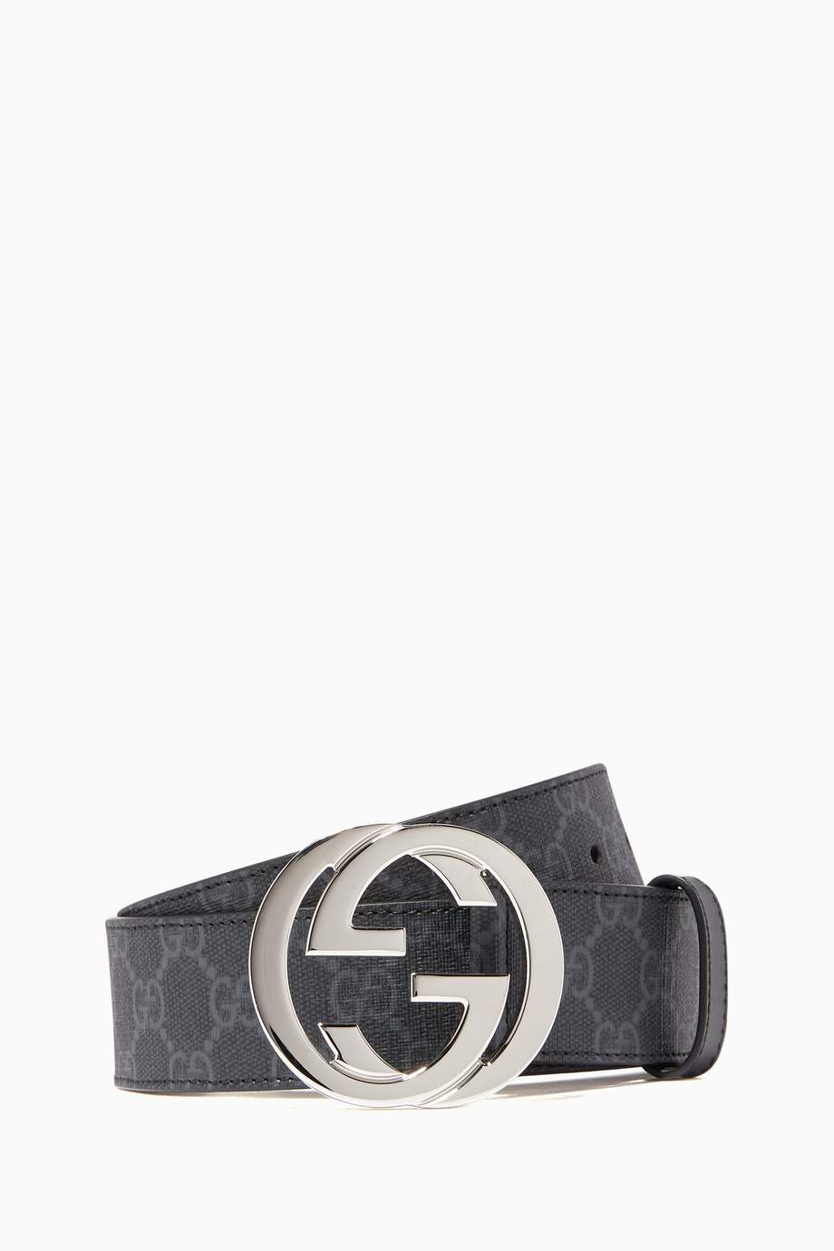 Shop Gucci Black Black &amp; Grey GG Supreme Belt for Men