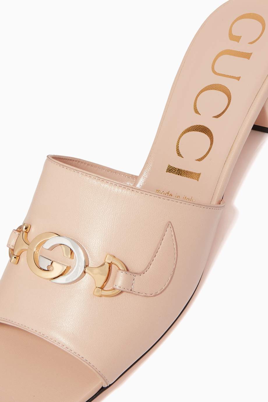 Shop Gucci Neutral Zumi 25 Slide Sandals in Leather for