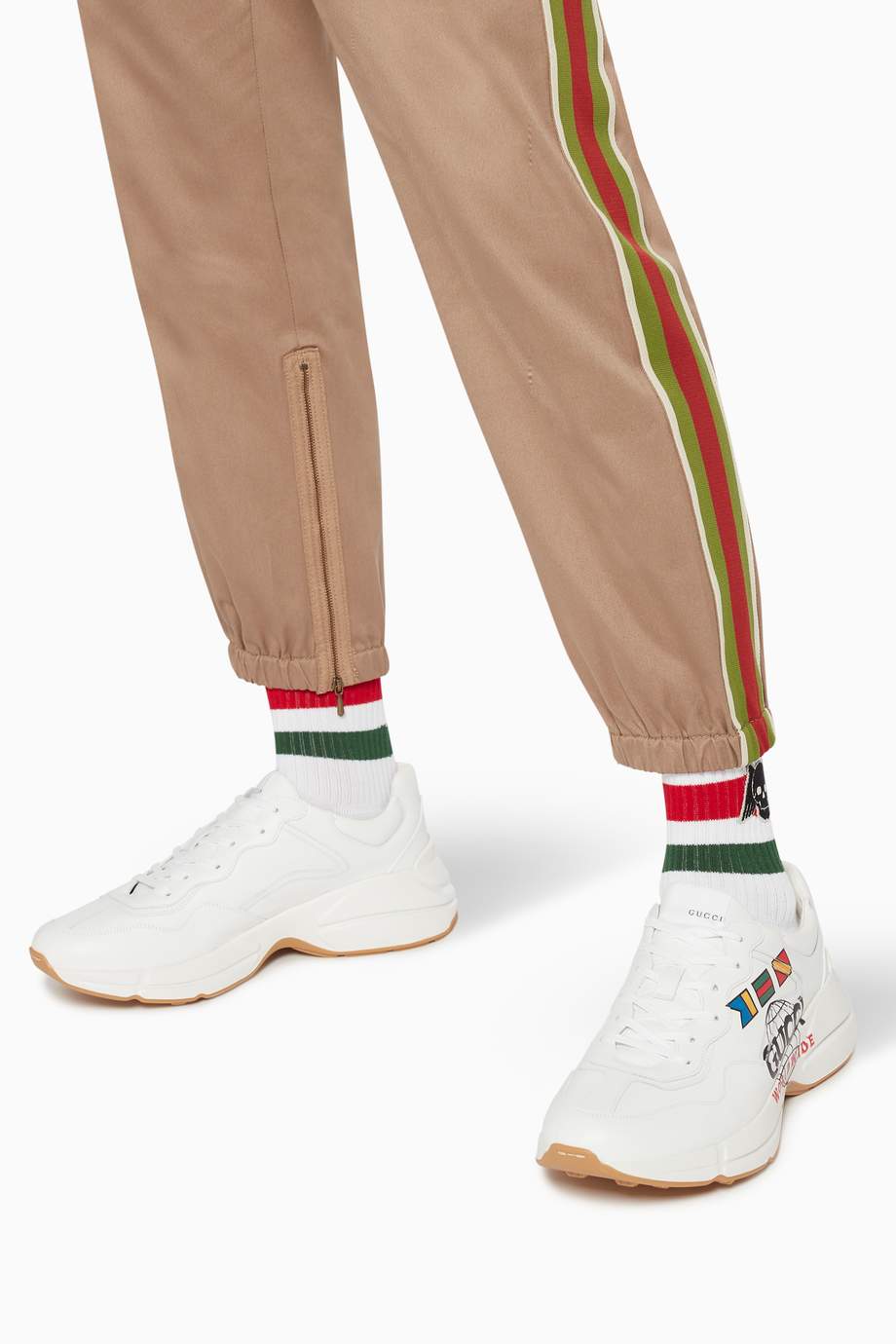Shop Gucci White Rhyton Gucci Worldwide Sneakers for Men