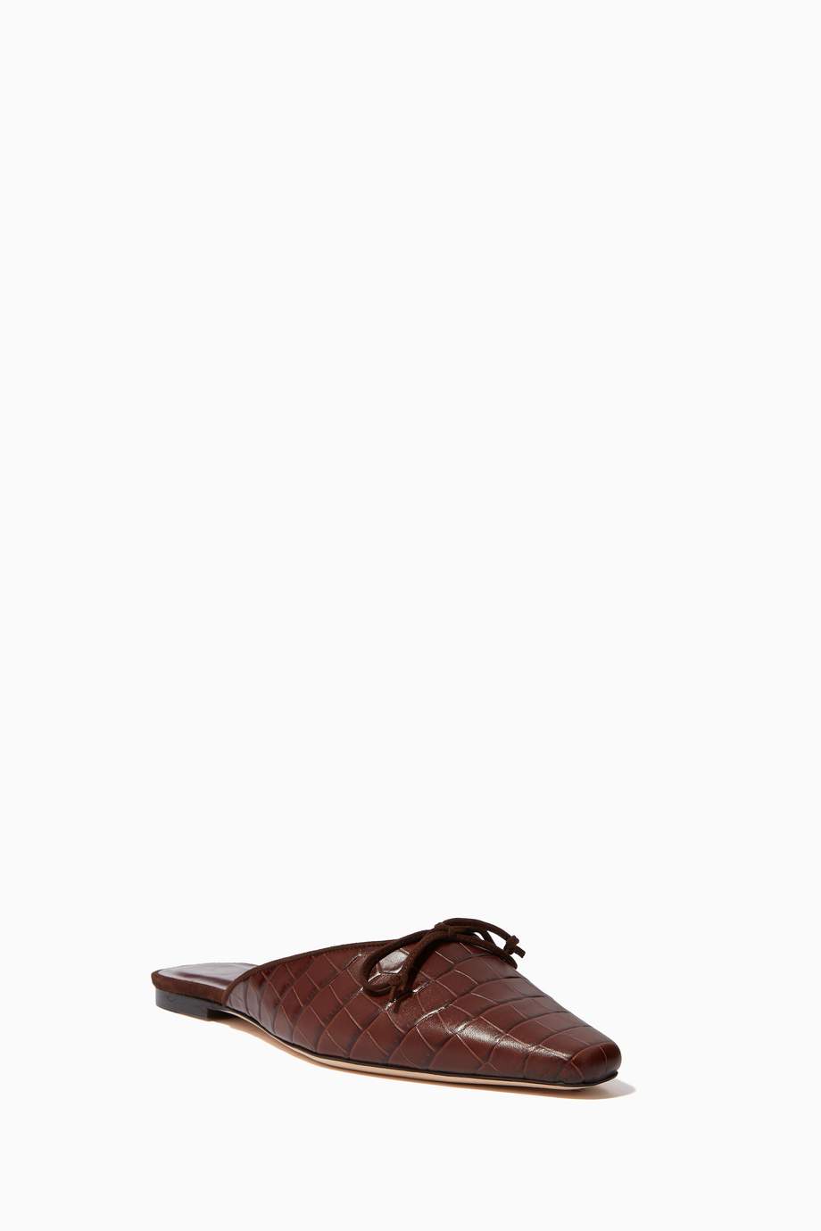 Shop Staud Brown Gina Mules in CrocEmbossed Leather for