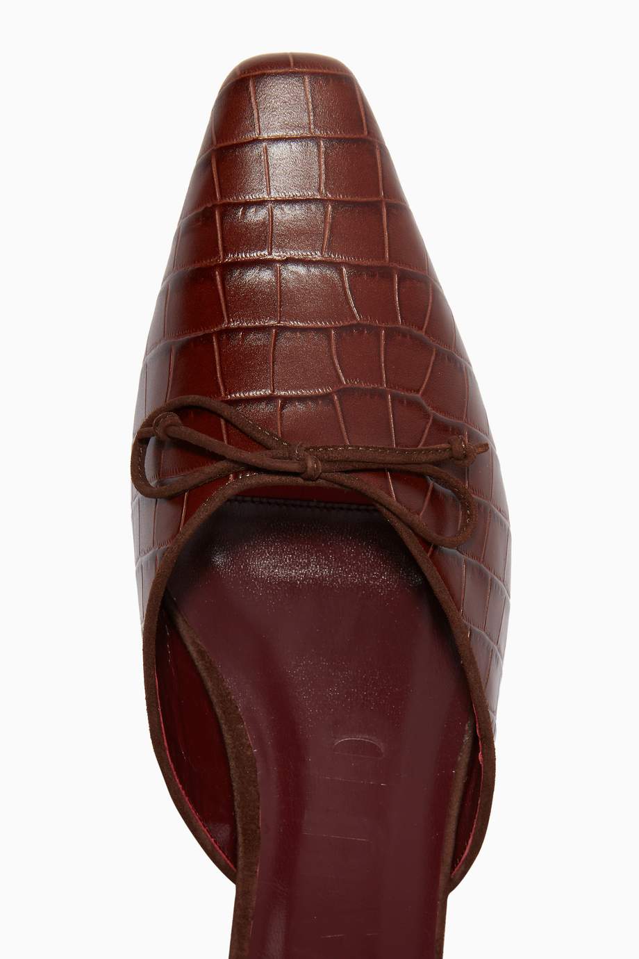 Shop Staud Brown Gina Mules in CrocEmbossed Leather for