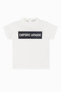 Shop Emporio Armani White Logo Print Cotton T-Shirt for Kids 