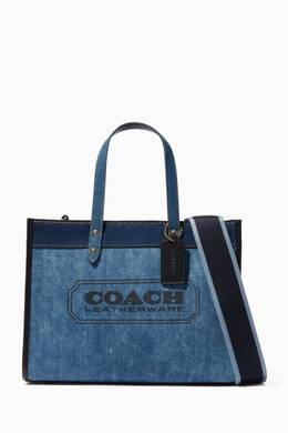 Coach branded denim & leather field tote clearance