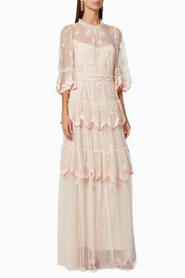 Shop Needle Thread Pink Amber Petal Embroidered Gown For Women Ounass Bahrain