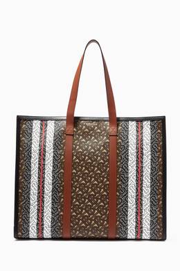 Shop Burberry Brown Tote Bag in Monogram Stripe E-Canvas for Women 
