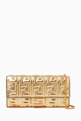 Shop Fendi Gold Baguette Continental Wallet on Chain in FF 