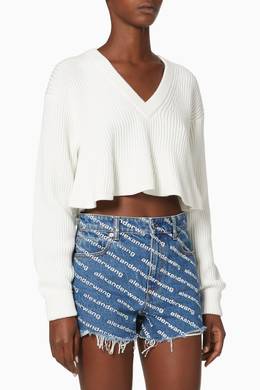 Shop T by Alexander Wang White Cropped V-Neck Knit Pullover for 