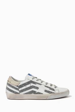 Shop Golden Goose Deluxe Brand Silver Super Star Sneakers With Crystal Flag Print And Leopard Print Star In Leather For Women Ounass Saudi