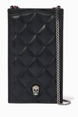 Shop Alexander McQueen Black Skull Phone Holder in Quilted Nappa 