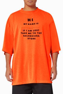 Shop Balenciaga Orange Hi My Name Is Wide Fit T-shirt in Jersey 