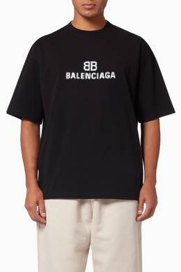 Shop Balenciaga Black BB Pixel Logo Medium Fit T-shirt in Vintage 