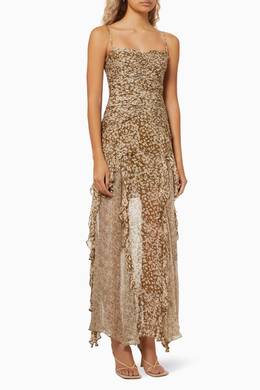 Shop Shona Joy Green Claudette Ruched Frill Dress In Chiffon For Women Ounass Oman
