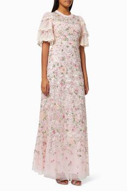 Shop Needle Thread Pink Amber Petal Embroidered Gown For Women Ounass Bahrain
