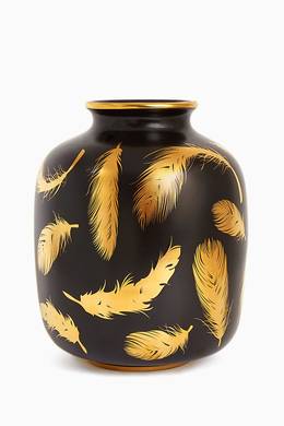 Shop Jonathan Adler Black Black Gold Feathers Futura Vase For