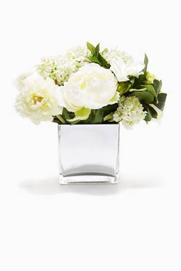 Shop Ndi White Rose And Snowball Bouquet In Mirrored Cube For