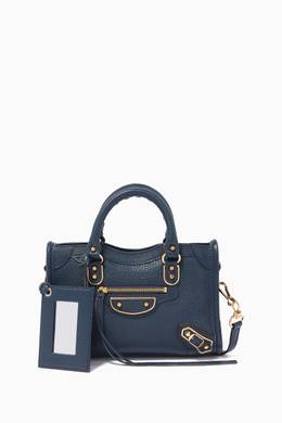 Shop Balenciaga Blue Navy Nano Classic Metallic Edge City Cross