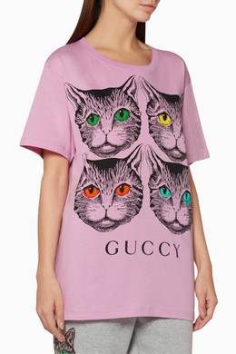 Shop Gucci Multicolour Purple Mystic Cat Guccy Print T Shirt For