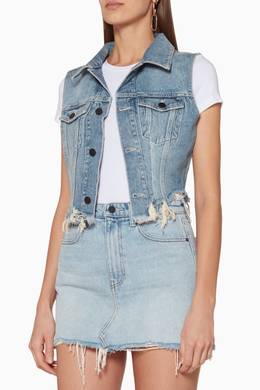 Shop Alexander Wang Blue Light Blue Cropped Denim Vest For Women Ounass Uae Santa cruz og dot sheer ice blue windbreaker jacket. ounass