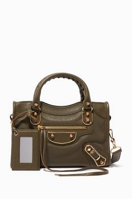 Shop Balenciaga Green Olive Green Mini Classic Metallic Edge City