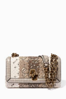 Shop Bottega Veneta Grey Mist Intrecciato Club Stitch Olimpia Knot