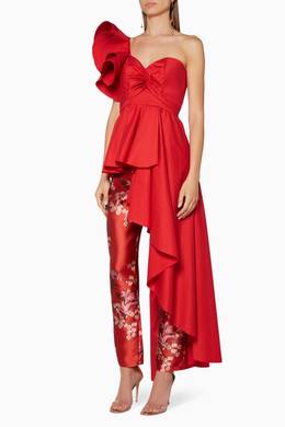 Shop Johanna Ortiz Red Red Paso Doble Asymmetric Ruffledtop For Women Ounass Saudi On the more minimal end of the spectrum, there's an elegant red jumpsuit that's draped around the body with. shop johanna ortiz red red paso doble