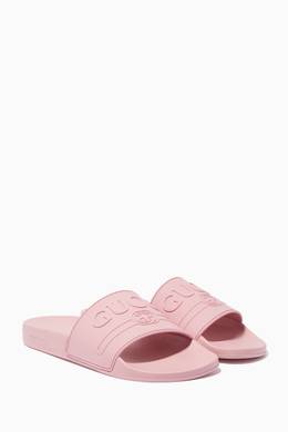 Shop Gucci Pink Pink Logo Rubber Slide Sandals For Women Ounass Oman