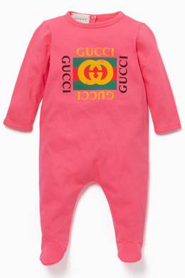 Shop Gucci Pink Logo Print One Piece Pyjamas For Kids Ounass Oman