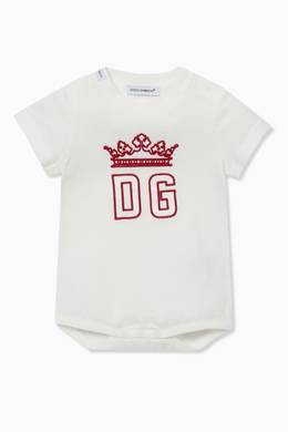 Shop Dolce Gabbana White Crown Logo Patch Cotton Bodysuit For Kids Ounass Bahrain