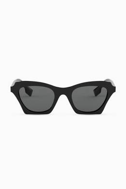Shop Burberry Black Structured Cat Eye Sunglasses For Women