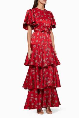 Shop Johanna Ortiz Red Floral Print Ruffled Maxi Dress For Women Ounass Bahrain After graduating from the art institute of fort lauderdale, johanna ortiz returned to her native colombia, launching her eponymous label in 2015. ounass bahrain
