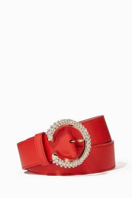 Shop Jimmy Choo Red Madeline Crystal Buckle Leather Belt For Women Ounass Oman Jimmy choo belts for women. madeline crystal buckle leather belt