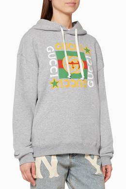 Shop Gucci Grey Gg Logo Cotton Hoodie For Women Ounass Oman
