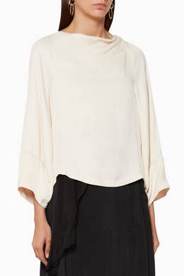 Shop Baqa White Draped Cowl Neck Blouse For Women Ounass