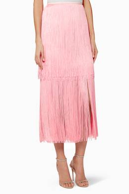 pink fringe midi skirt