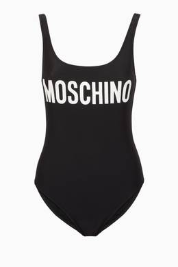 تسوق لباس سباحة قطعة واحدة بطبعة شعار الماركة Moschino أسود للنساء ا ناس
