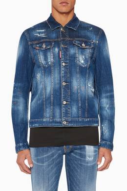 Shop Dsquared2 Blue Paint Splatter Distressed Denim Jacket For Men Ounass Uae Jacket not included in price. ounass