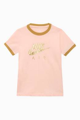 Shop Nike Pink Ringer Metallic Logo Print T Shirt For Kids