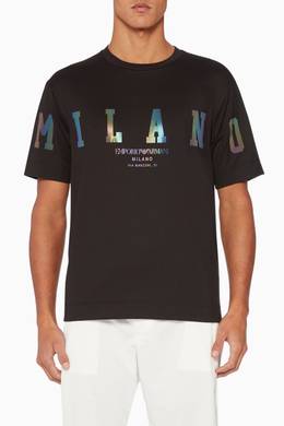 Shop Emporio Armani Black Milano Holo Logo T Shirt For Men Ounass Saudi