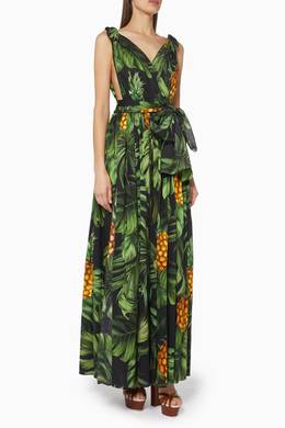 تسوق فستان قطن بوبلين بنقشة أناناس استوائية Dolce Gabbana أسود للنساء ا ناس السعودية