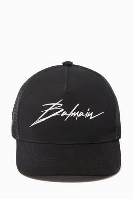 Shop Balmain Black Logo Signature Canvas Cap For Kids Ounass Bahrain