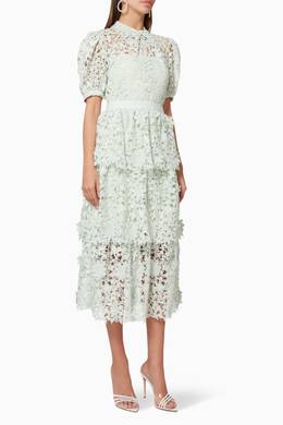 Shop Self Portrait Green 3d Floral Lace Midi Dress For Women Ounass Oman