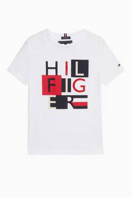 تسوق تي شيرت بطبعة شعار الماركة بتصميم مربع Tommy Hilfiger أبيض للأطفال ا ناس الكويت