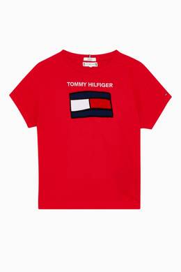 Shop Tommy Hilfiger Red Logo Flag Organic Cotton T Shirt For Kids Ounass Oman