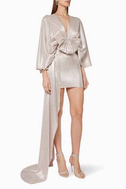 Shop Kalmanovich Silver Bow Tail Metallic Mini Dress For Women Ounass Oman Kalmanovich black and white dress modaoperandi.com. tail metallic mini dress