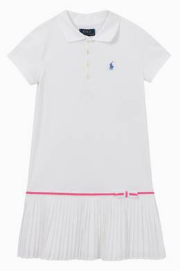 تسوق فستان بولو قطن شبكي بطيات Polo Ralph Lauren أبيض للأطفال ا ناس البحرين