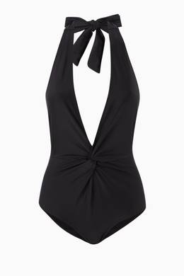 Shop Ganni Black Recycled Twisted Swimsuit For Women Ounass Uae Ganni recycled fabric swim suit. ganni black recycled twisted swimsuit