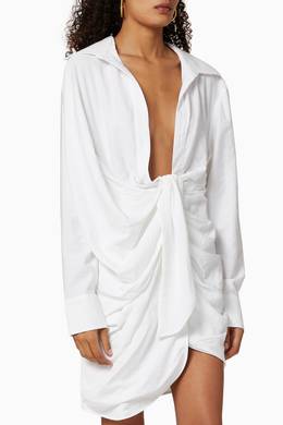 Shop Jacquemus White La Robe Bahia Viscose Knotted Shirt Dress For Women Ounass Uae