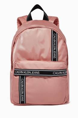 calvin klein pink ck text tape backpack