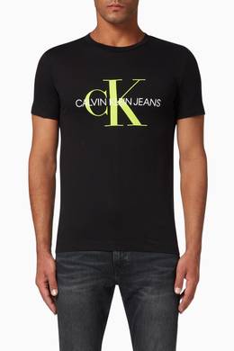 تسوق تي شيرت قطن عضوي بحروف شعار الماركة Calvin Klein Jeans أسود للرجال ا ناس